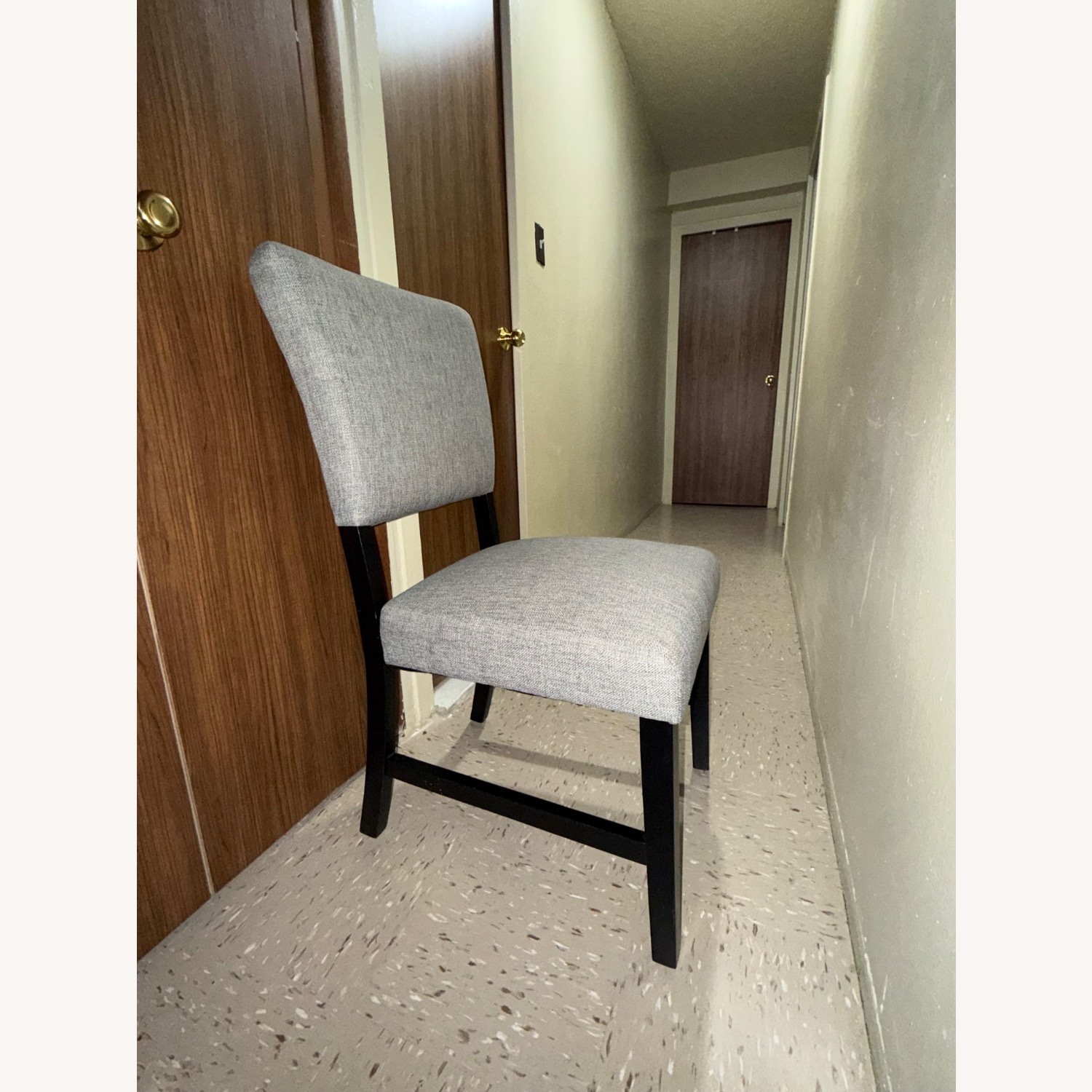 Elm 5 Piece Espresso, Marble & Light Gray Upholstered Round Dining Set - image-2