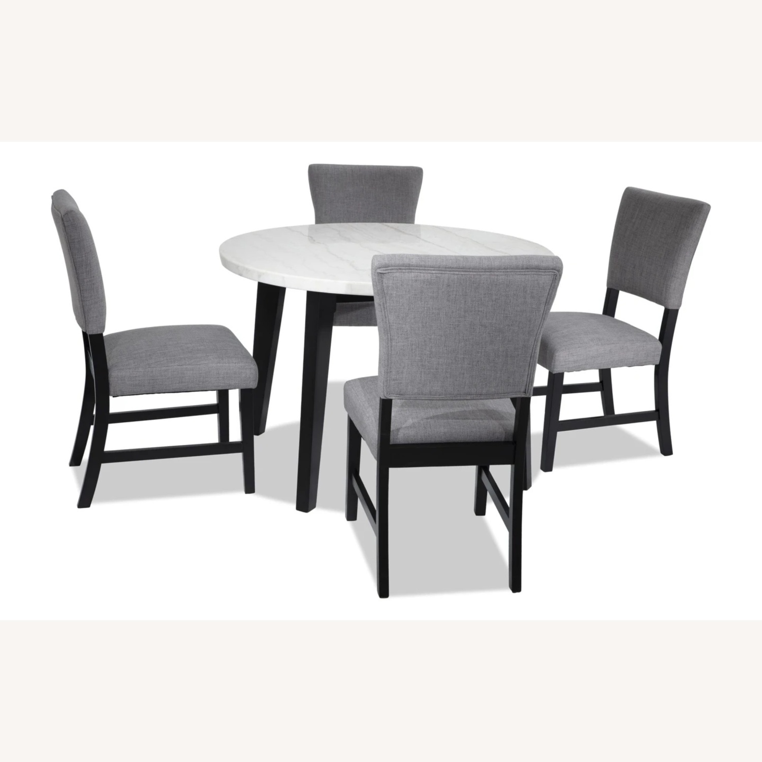 Elm 5 Piece Espresso, Marble & Light Gray Upholstered Round Dining Set - image-7