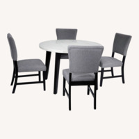 Elm 5 Piece Espresso, Marble & Light Gray Upholstered Round Dining Set