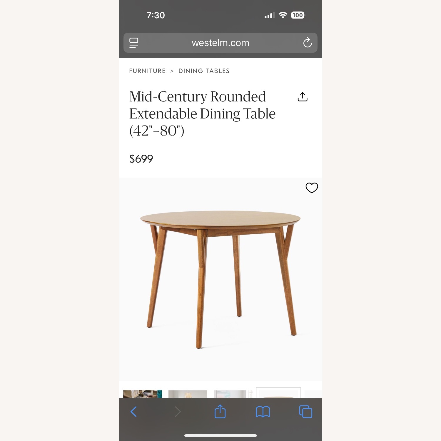 West Elm Mid-Century Rounded Extendable Dining Table  - image-1