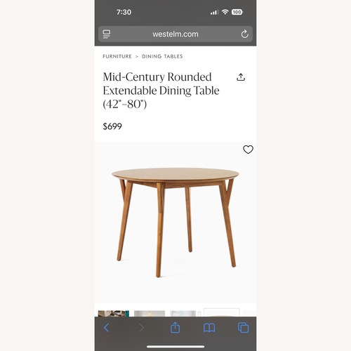 Used West Elm Mid-Century Rounded Extendable Dining Table  for sale on AptDeco