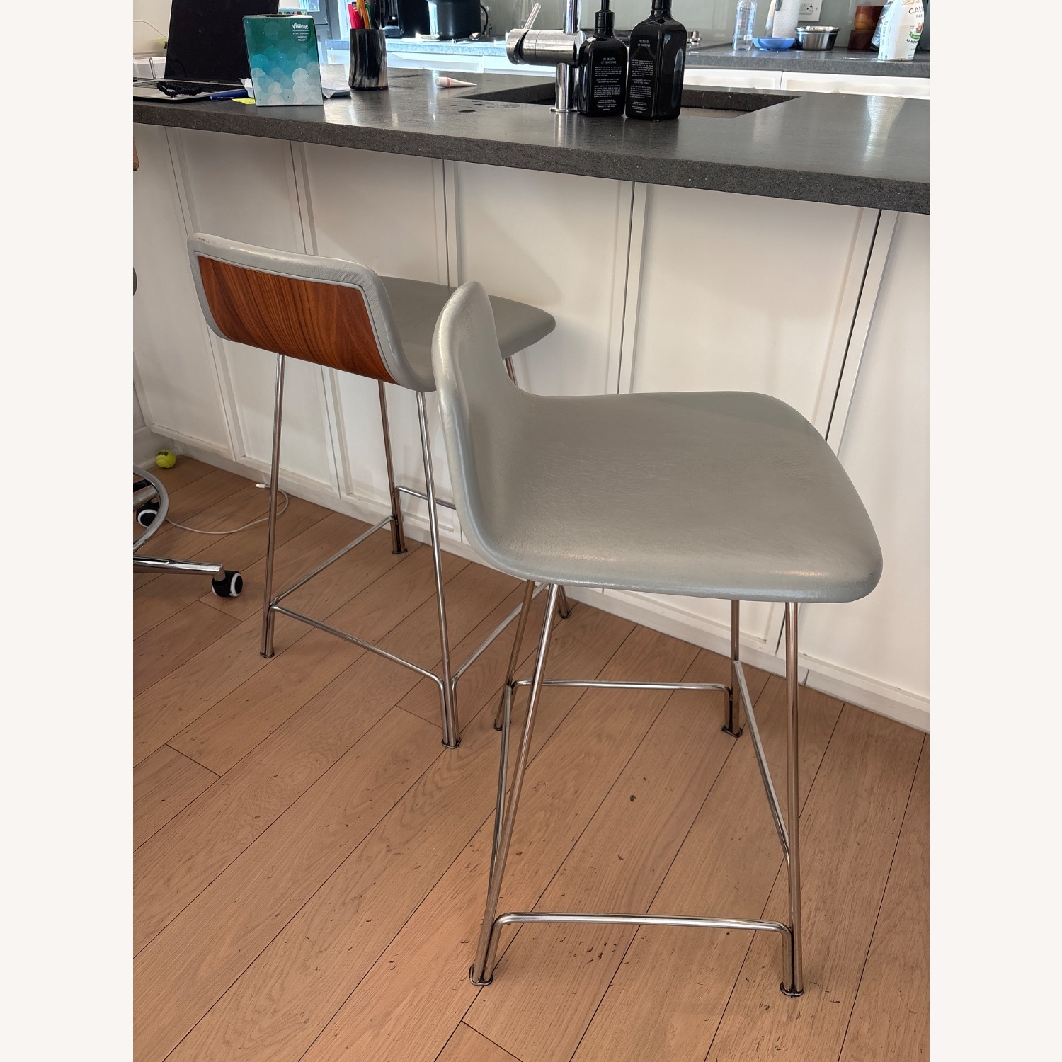 Pottery Barn Brenner Light Gray Wood Stool - image-3