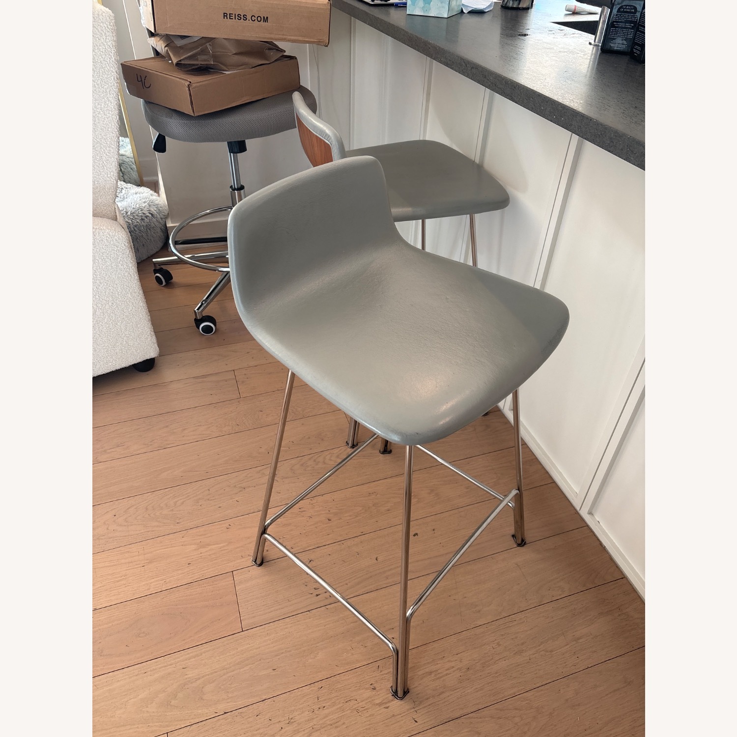 Pottery Barn Brenner Light Gray Wood Stool - image-1