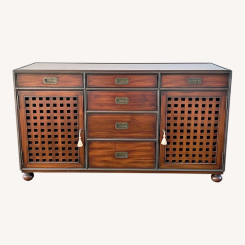 Used Theodore Alexander Campaign Dark Brown Wood Sideboard for sale on AptDeco