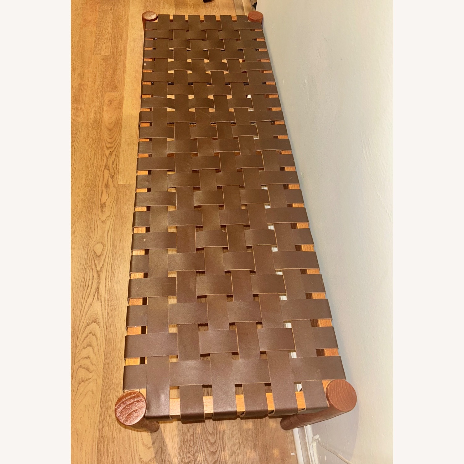 Safavieh Dark Cognac Leather Weave Bench - image-3