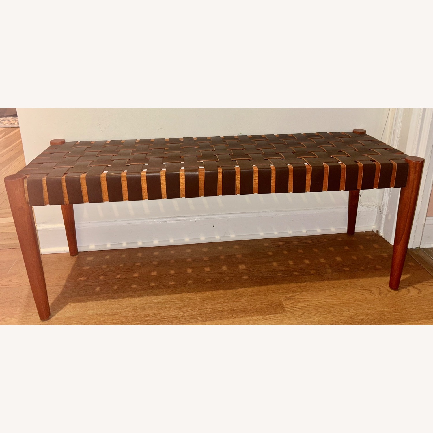 Safavieh Dark Cognac Leather Weave Bench - image-1