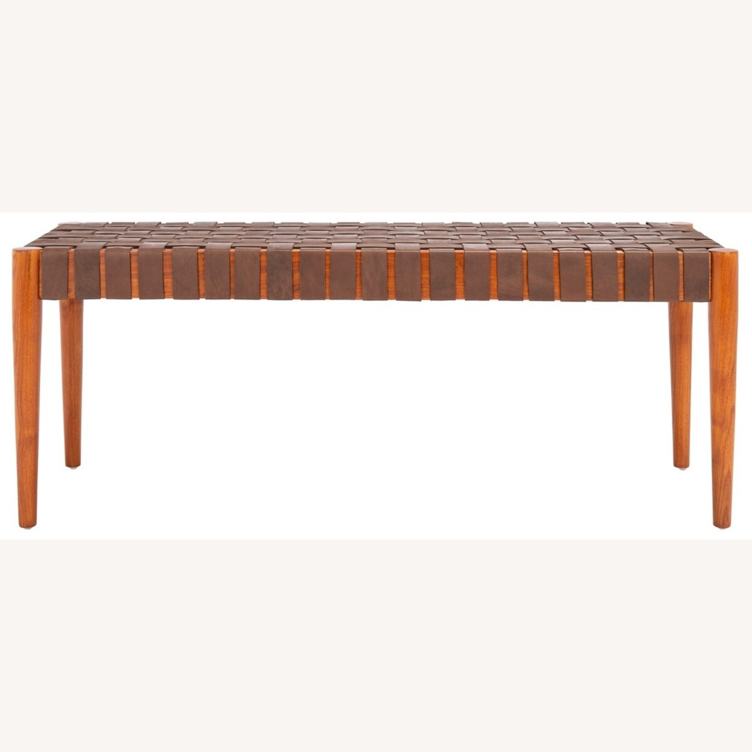Safavieh Dark Cognac Leather Weave Bench - image-6
