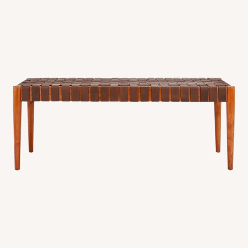 Used Safavieh Dark Cognac Leather Weave Bench for sale on AptDeco