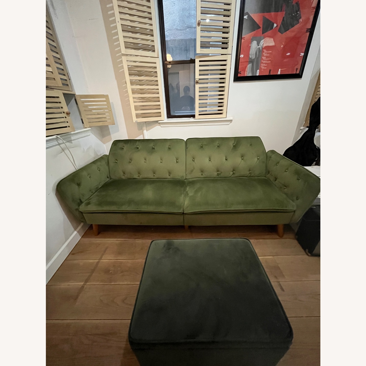 9 by Novogratz Green Velvet Futon - image-1