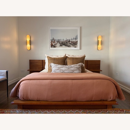 Used CB2 Dark Brown Acacia Wood Platform Bed for sale on AptDeco