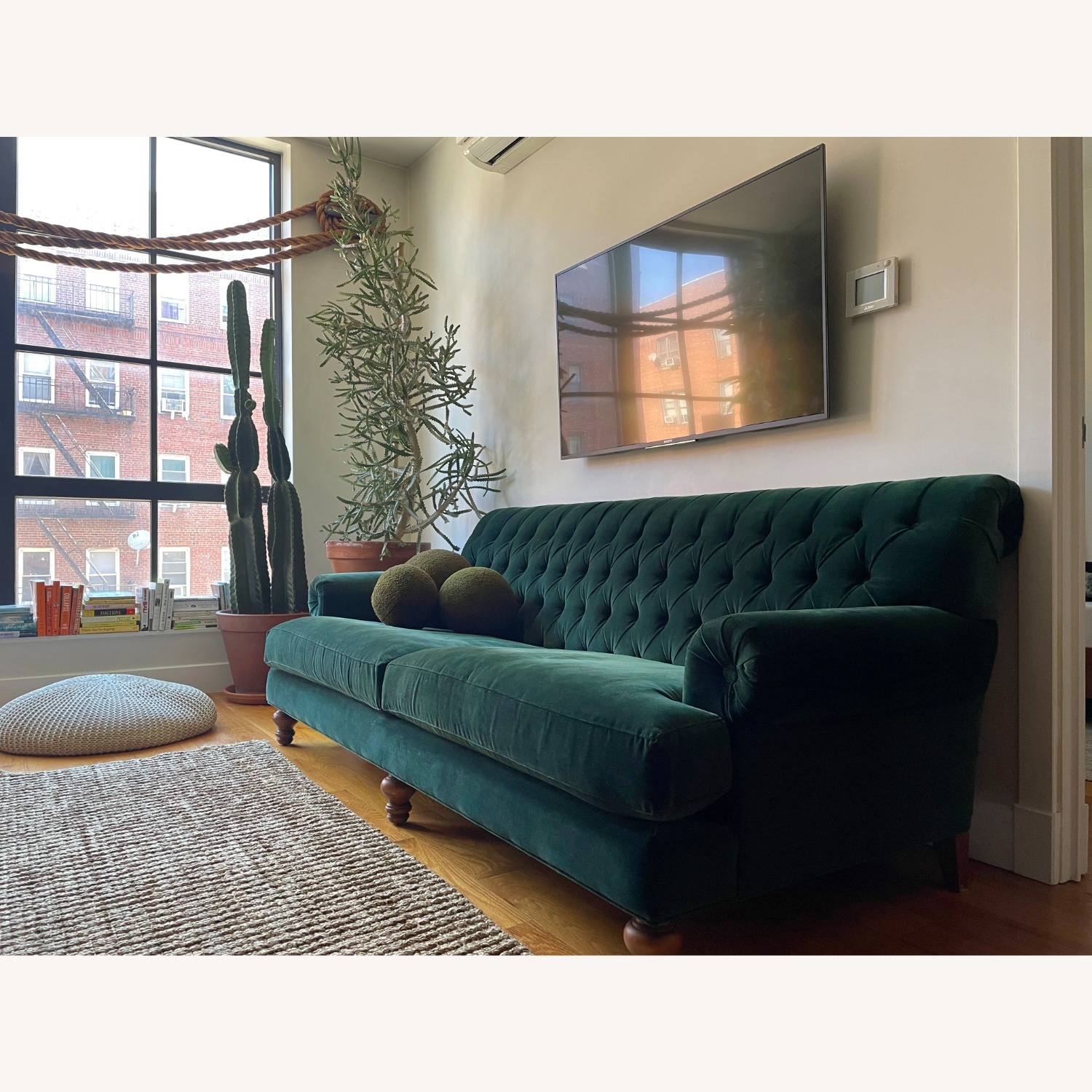 Anthropologie Green Velvet 2 Seater Sofa - image-7