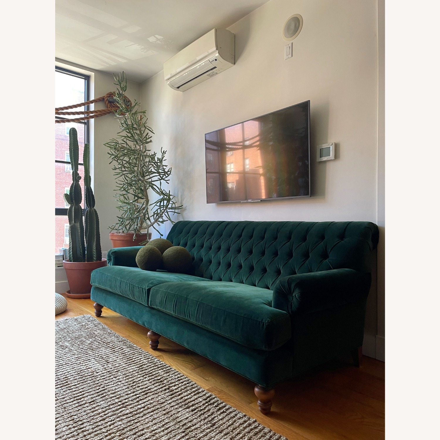 Anthropologie Green Velvet 2 Seater Sofa - image-1