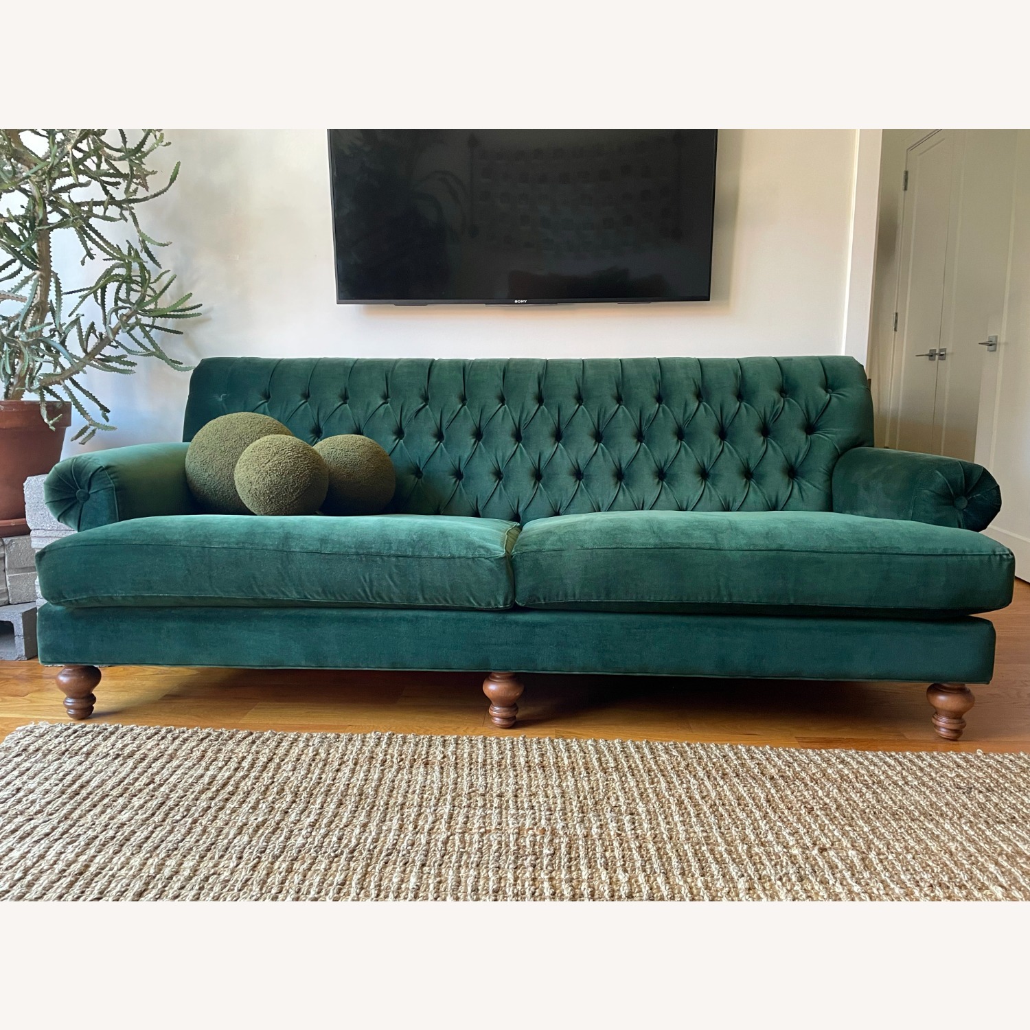 Anthropologie Green Velvet 2 Seater Sofa - image-2
