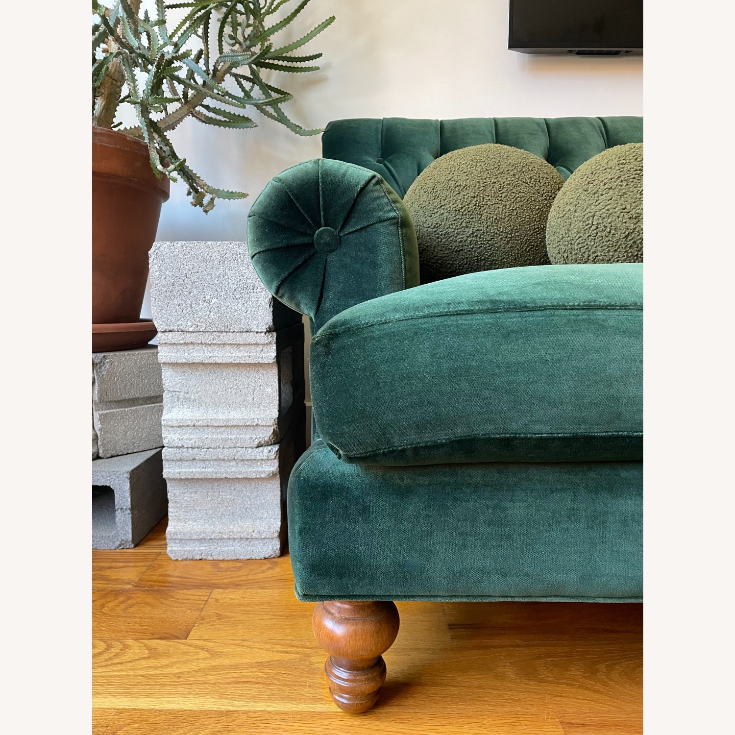 Anthropologie Green Velvet 2 Seater Sofa - image-6