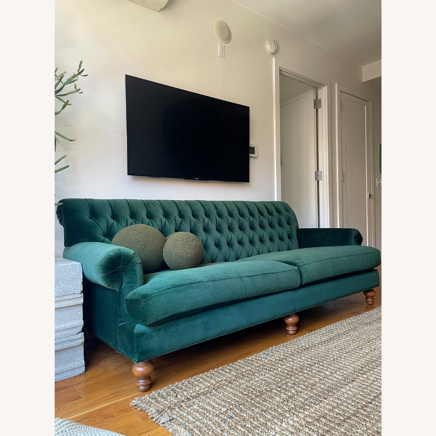 Anthropologie Green Velvet 2 Seater Sofa - image-3