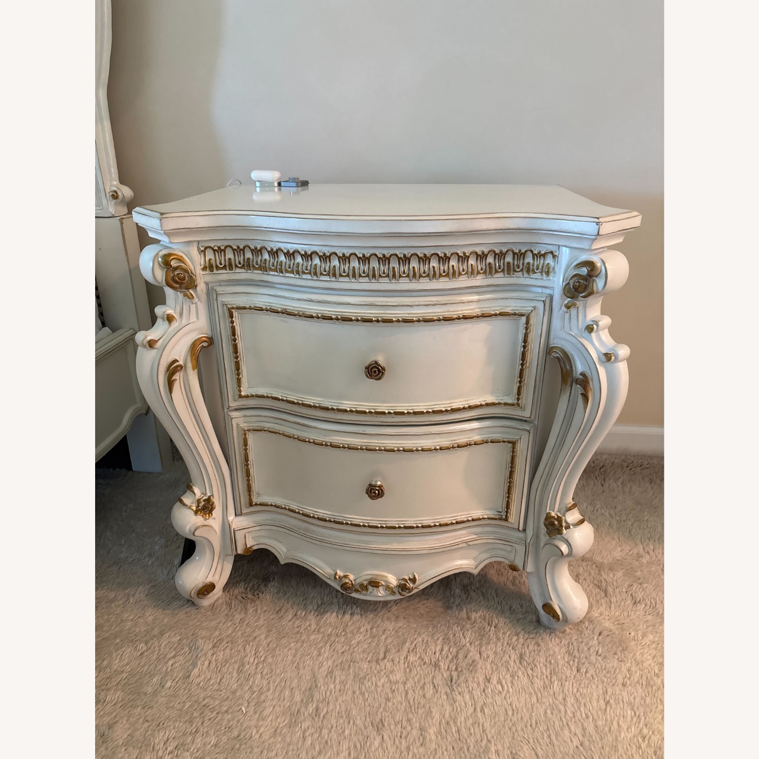 2 Vintage/Antique White Wood Nightstands - image-3