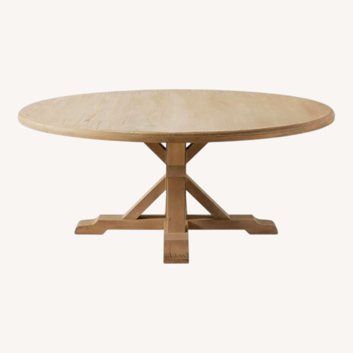 Used Serena & Lily Round Dining Set With Blue Chairs  for sale on AptDeco