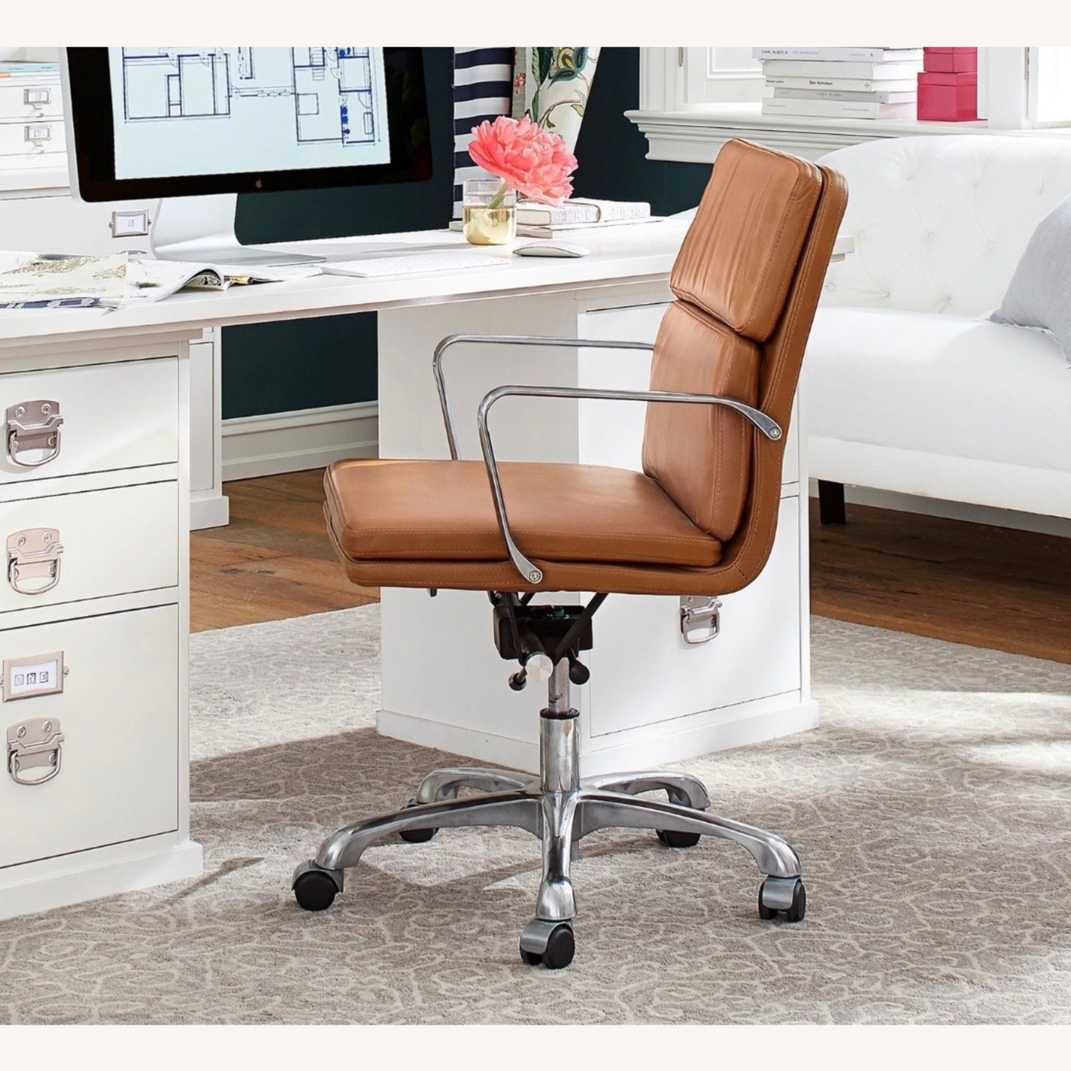 Pottery Barn Nash Leather Swivel Desk Chair - image-5