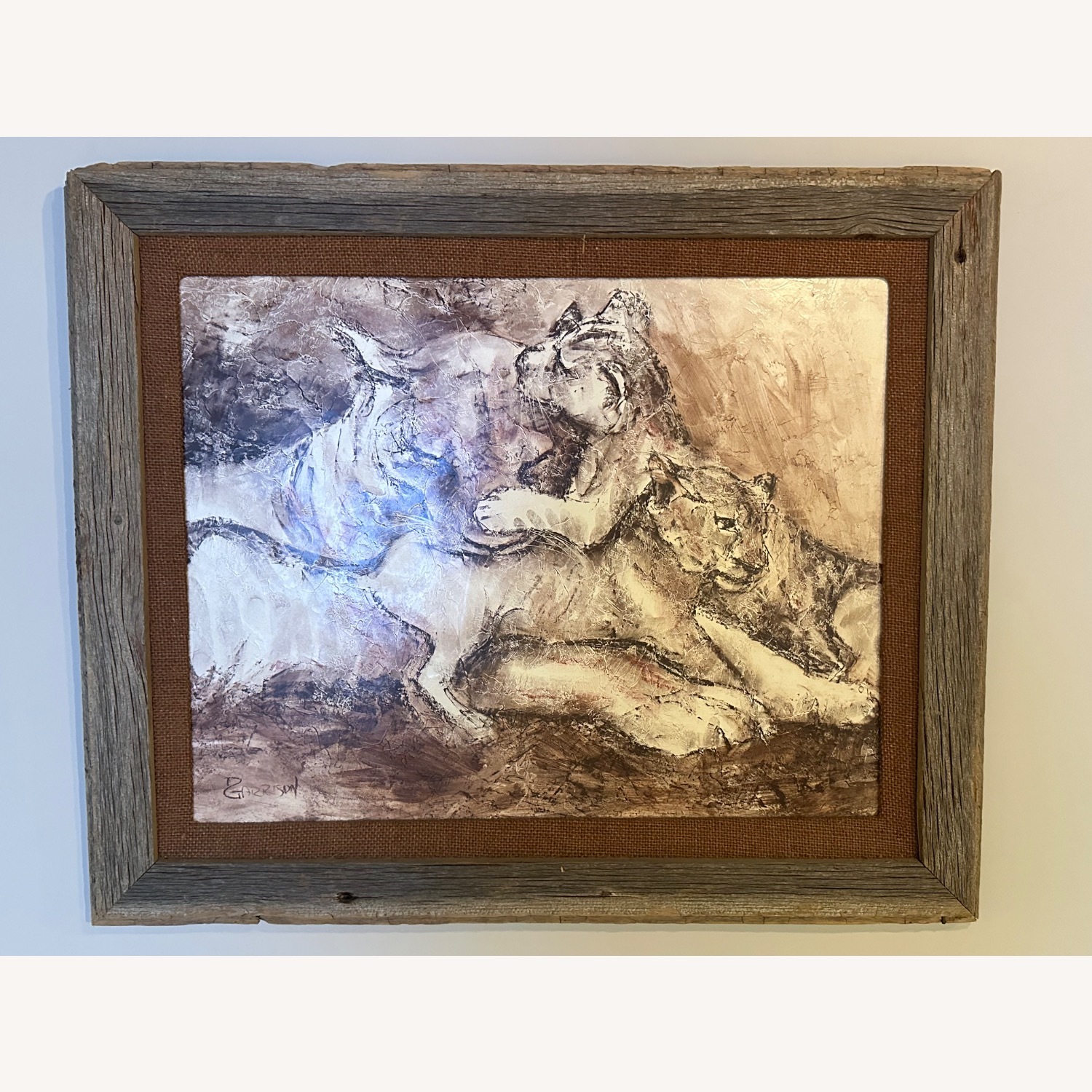 1970s French Conte Crayon Original Lions - image-1