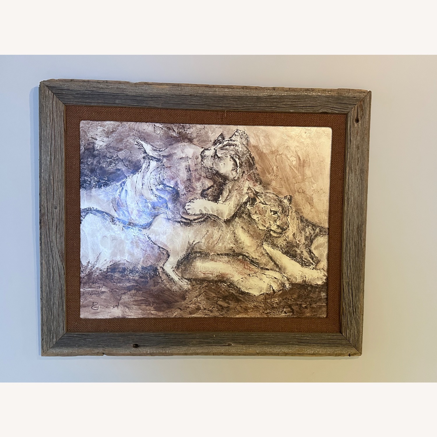 1970s French Conte Crayon Original Lions - image-2