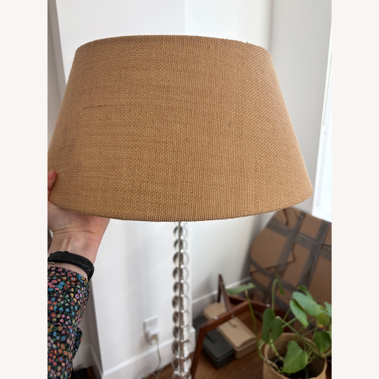 Pottery Barn Burlap Tapered Drum Lamp Shade - image-3