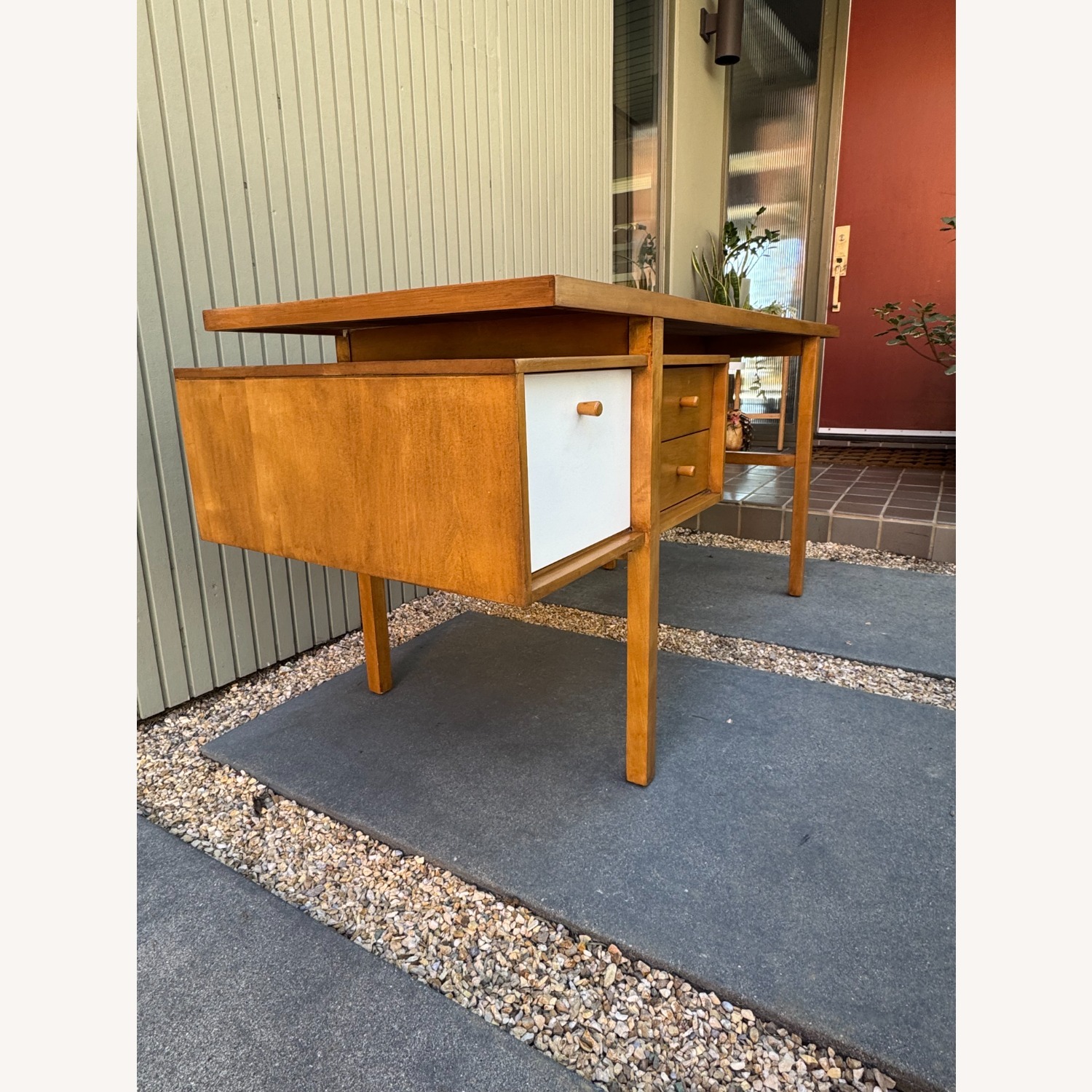 Vintage Milo Baughmagn Light Brown Brass Desk - image-5