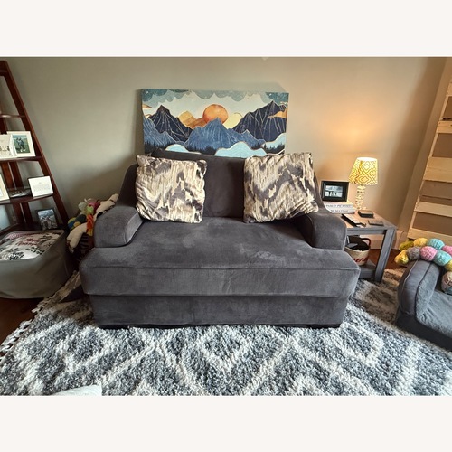 Used Spartan Gray Love Seat Dark Gray Fabric Loveseat for sale on AptDeco