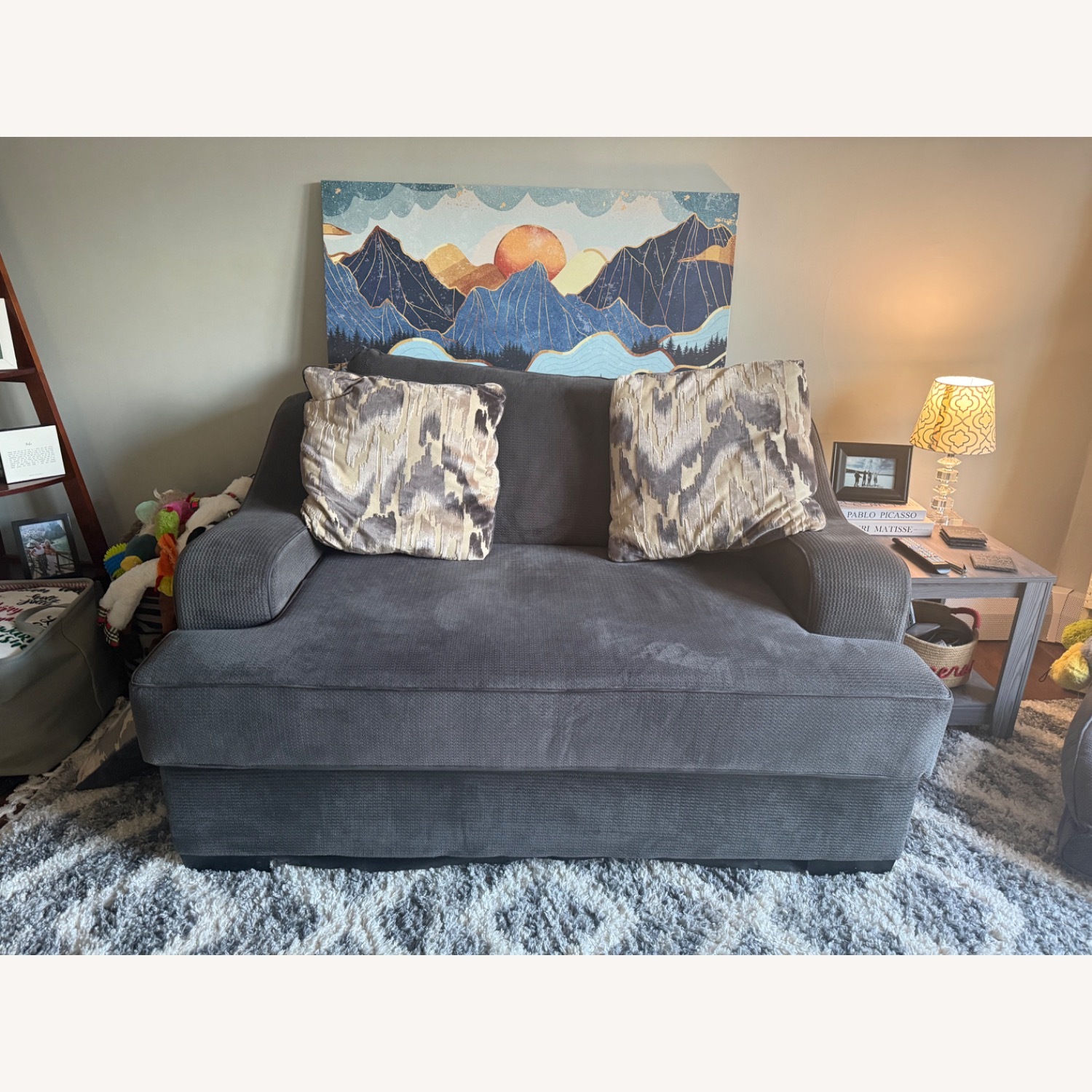 Spartan Gray Love Seat Dark Gray Fabric Loveseat - image-4