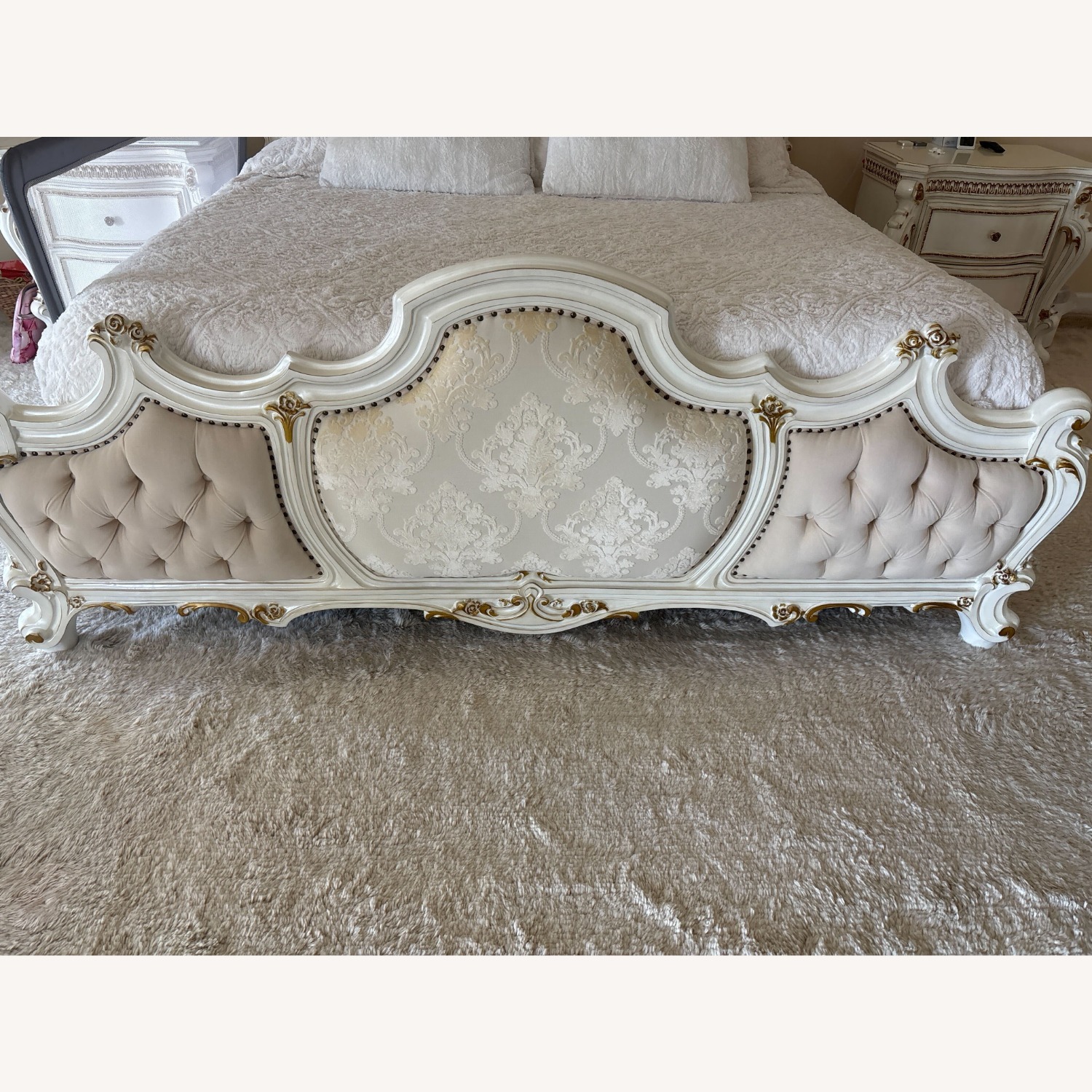 Upholstered Cal King Bed Antique Pearl Bed - image-3