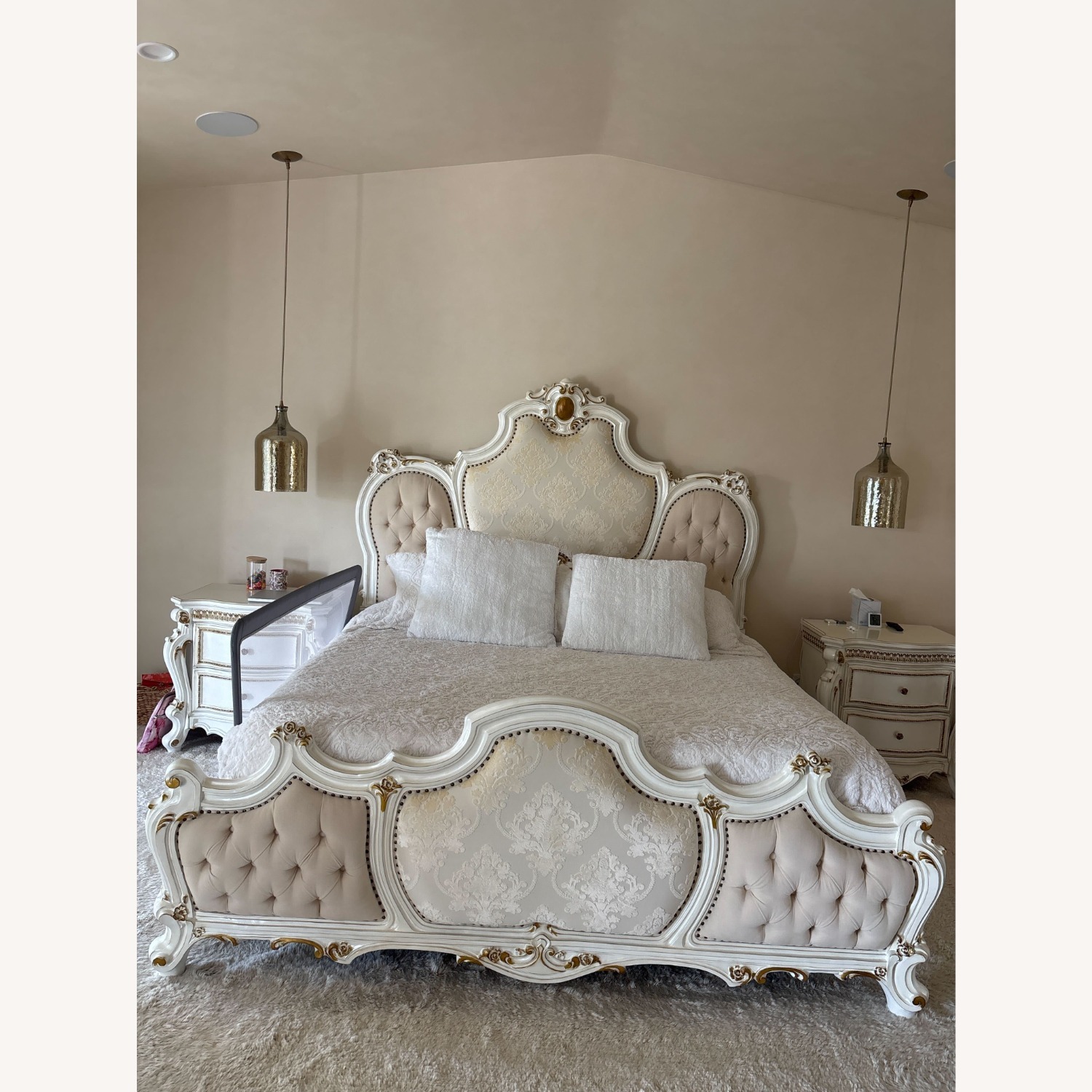 Upholstered Cal King Bed Antique Pearl Bed - image-1