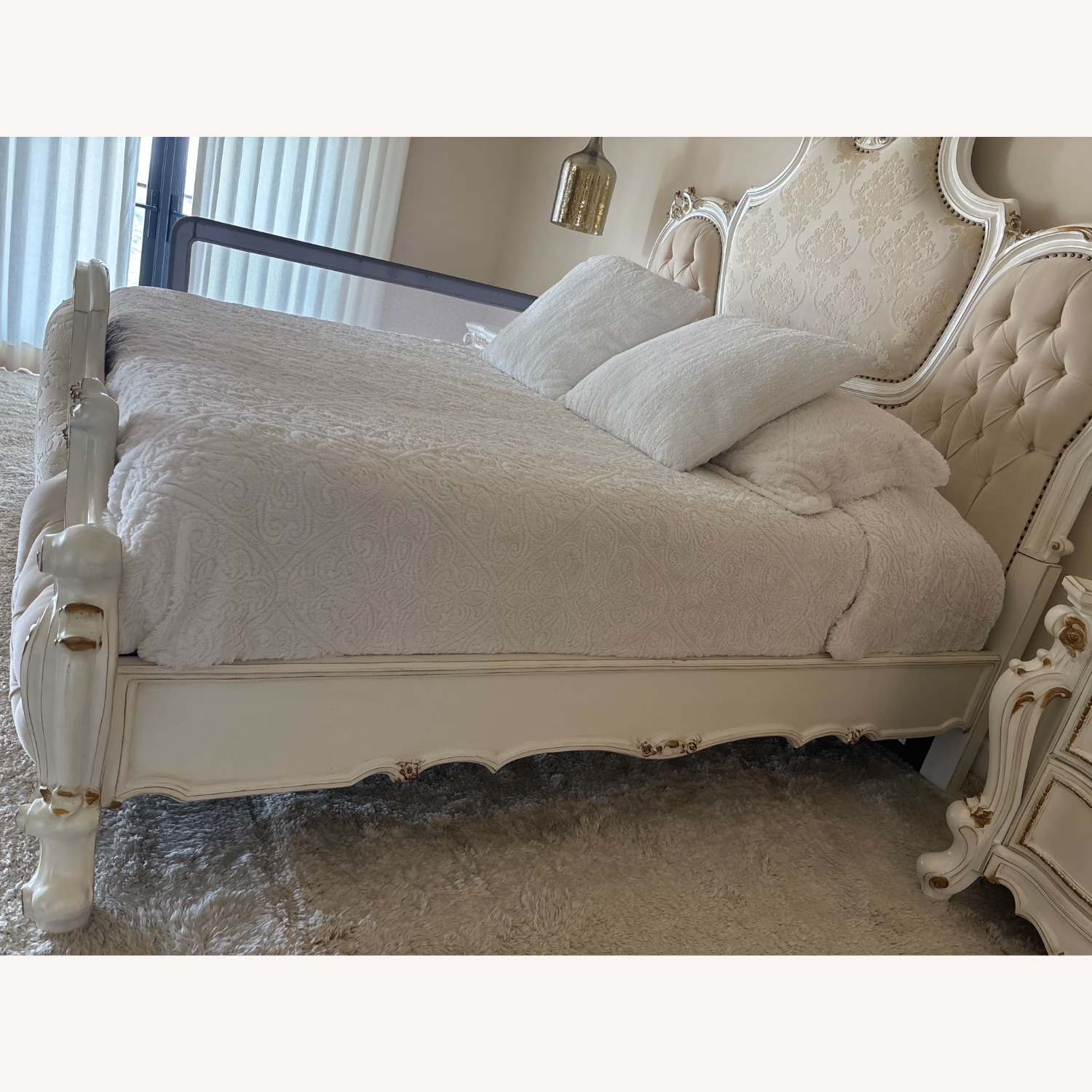 Upholstered Cal King Bed Antique Pearl Bed - image-5