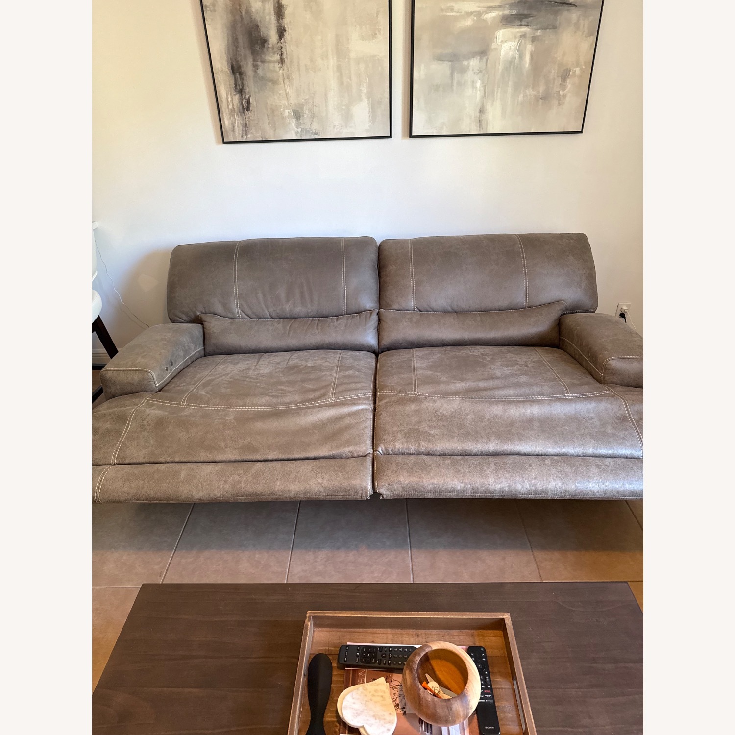 Cindy Crawford Home Auburn Hills Mushroom Leather Power Reclining Sofa - image-3