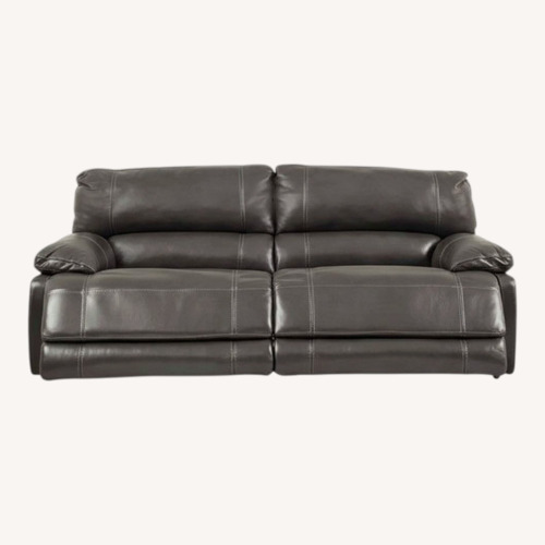 Used Cindy Crawford Home Auburn Hills Mushroom Leather Power Reclining Sofa for sale on AptDeco