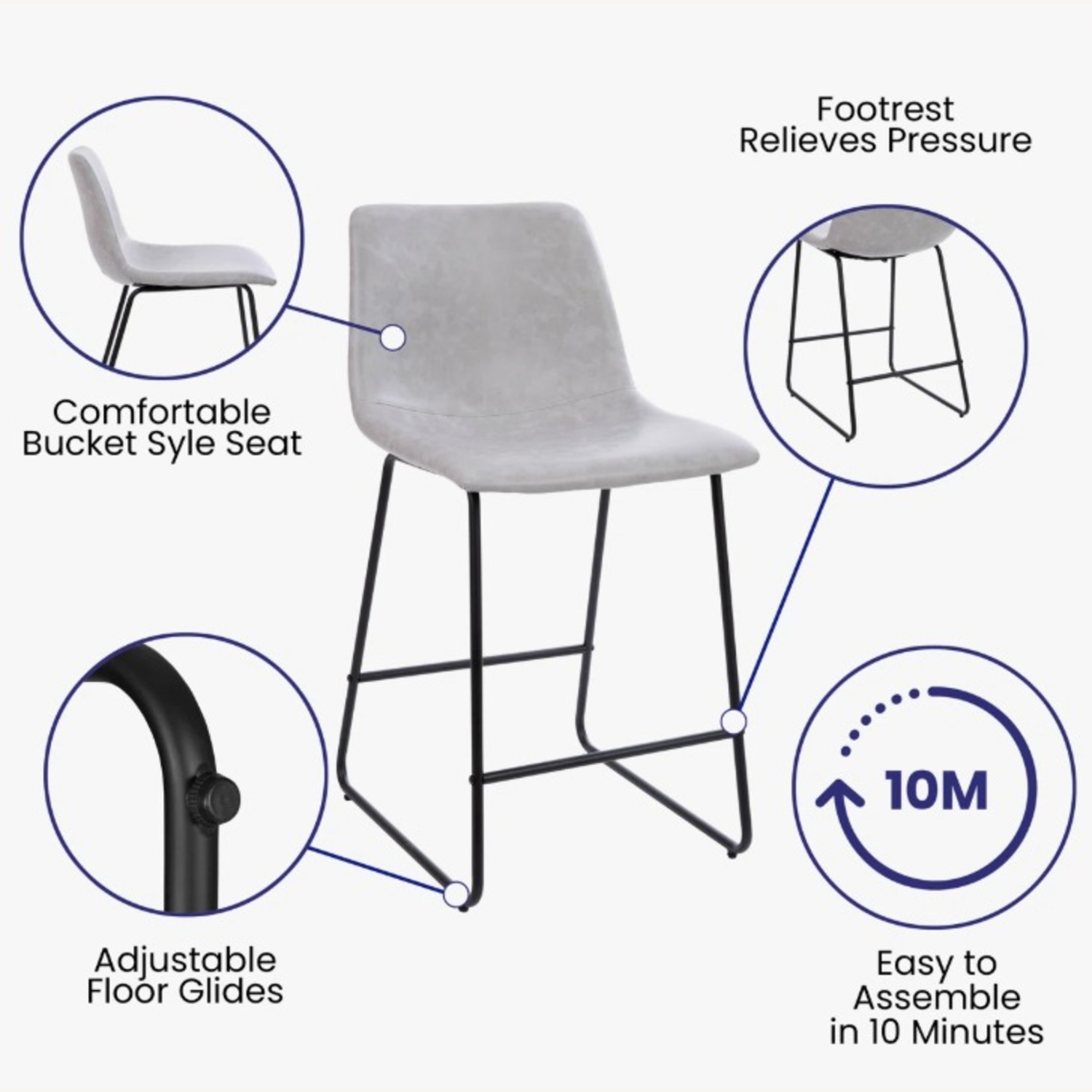 Liekele Upholstered Counter Height Modern Dining Stools (Set of 2) - image-3
