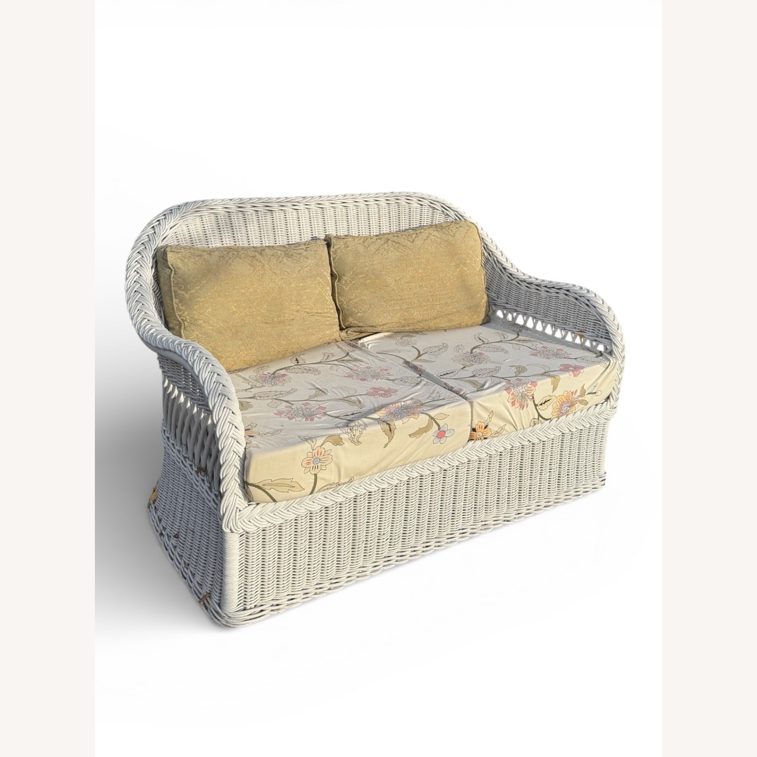 Vintage/Antique White Wicker Loveseat - image-1