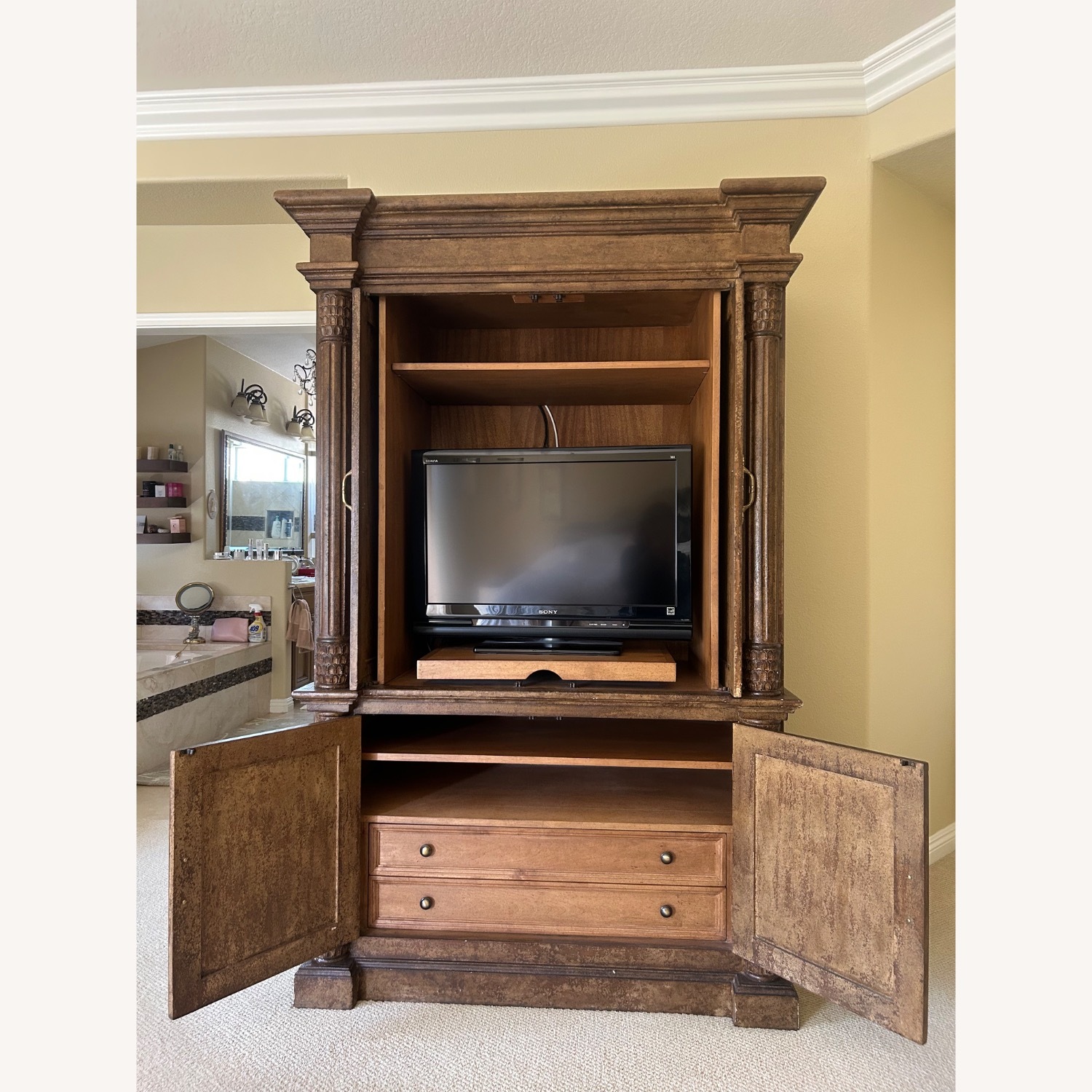 Dark Brown Wood Armoire - image-1