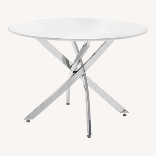 Used Faux Marble Round Dining Table Set  for sale on AptDeco