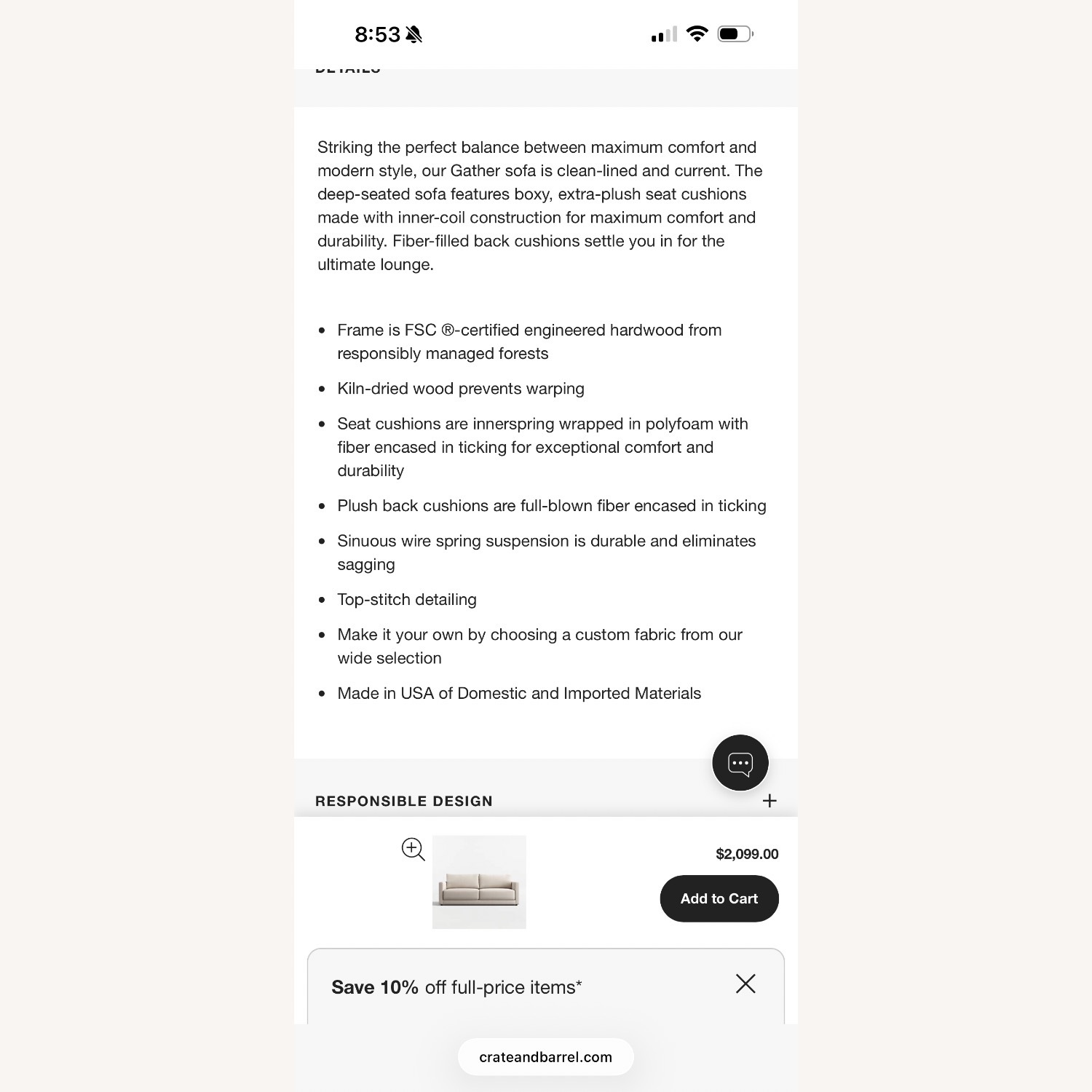 Crate & Barrel Gather Deep Sofa  - image-8