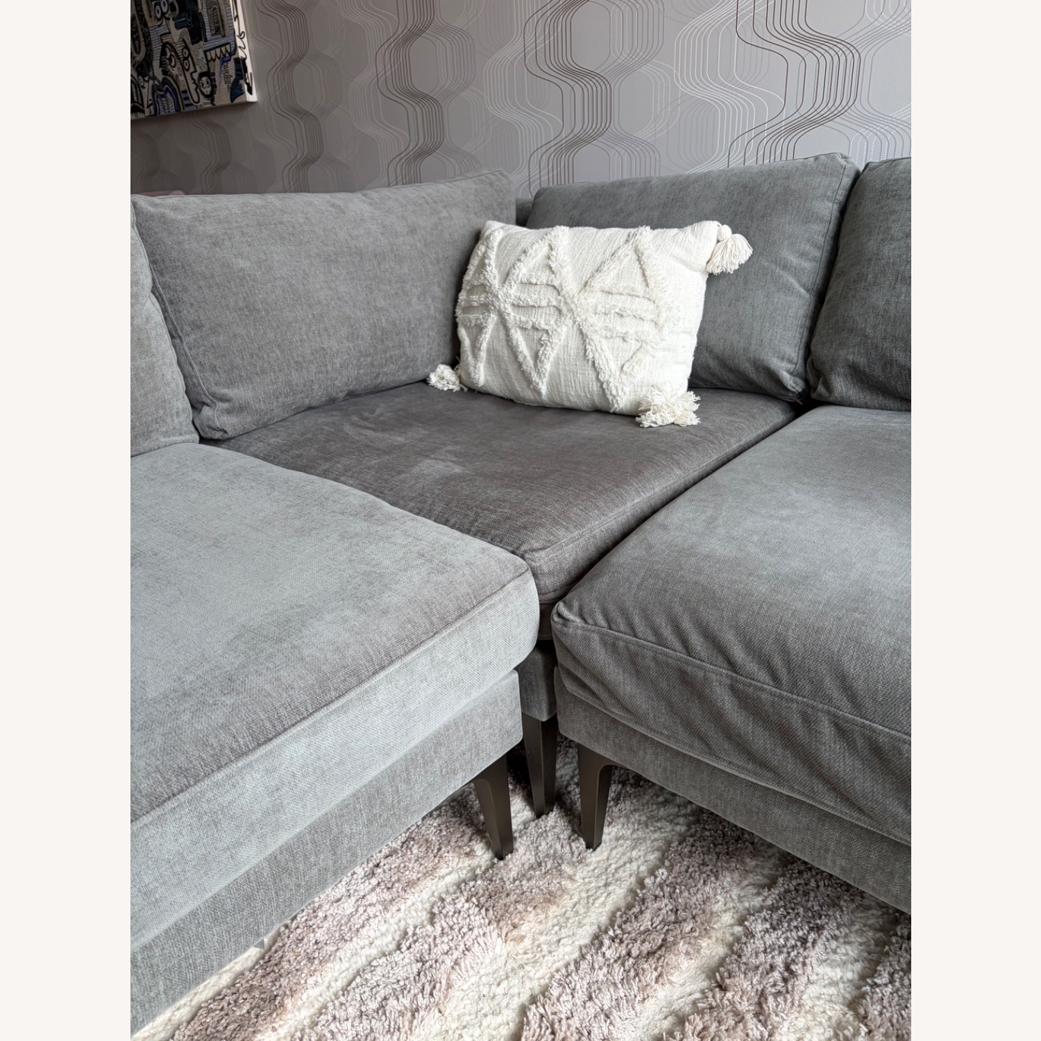 West Elm Light Gray Velvet 3+ Piece Sectional - image-3