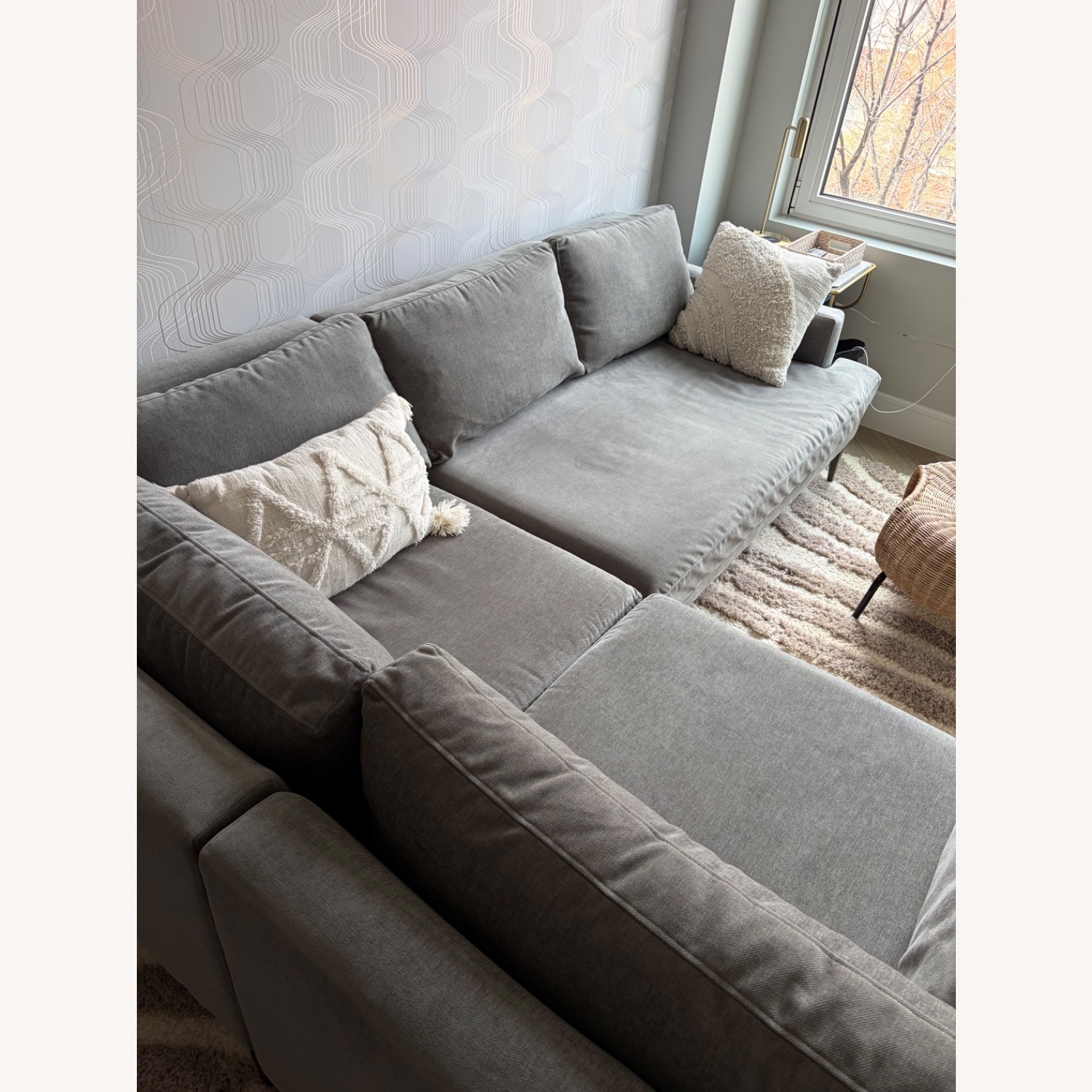 West Elm Light Gray Velvet 3+ Piece Sectional - image-2