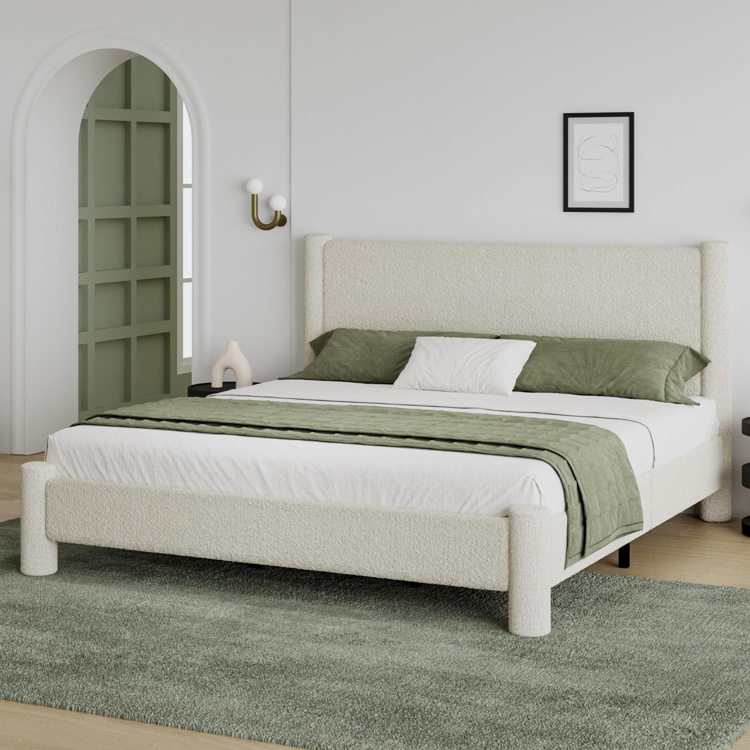 BarnFurin White Fabric Queen Bed - image-1