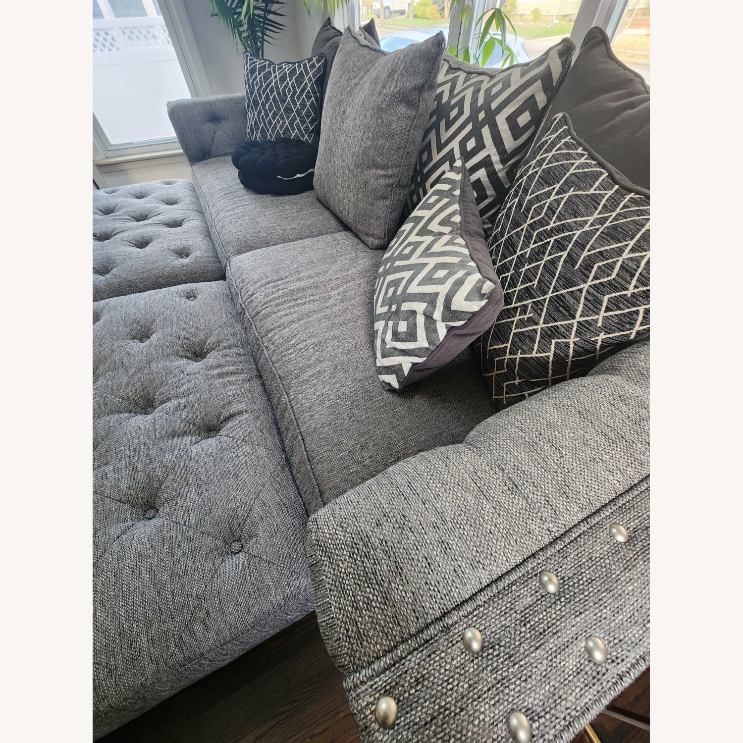 Raymour & Flanigan Gray 3+ Seater Sofa + ottoman - image-2