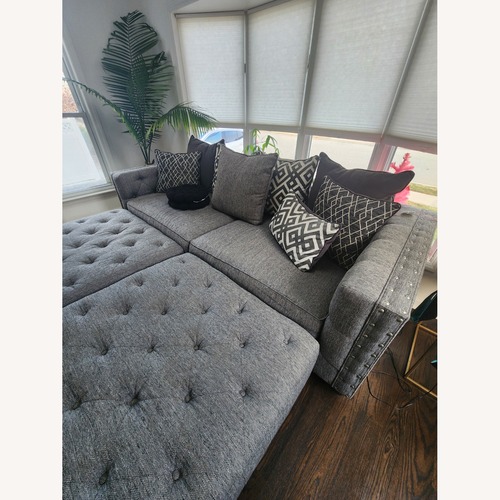 Used Raymour & Flanigan Gray 3+ Seater Sofa + ottoman for sale on AptDeco
