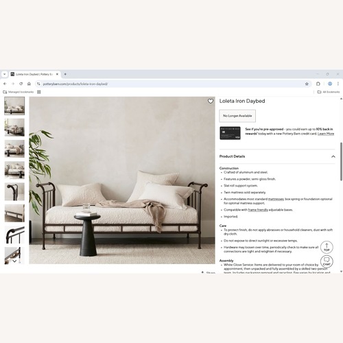 Used Pottery Barn Loleta Iron Daybed for sale on AptDeco