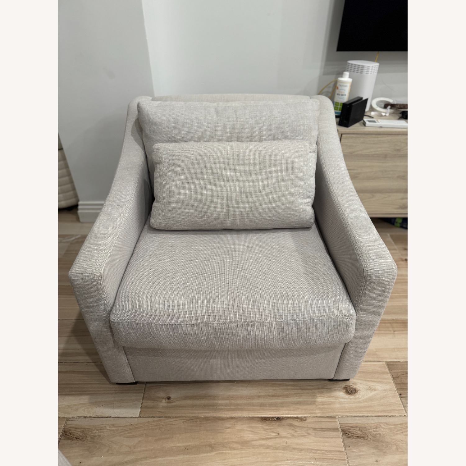 Restoration Hardware Light Gray Belgian Classic Slope Arm Chair - image-1
