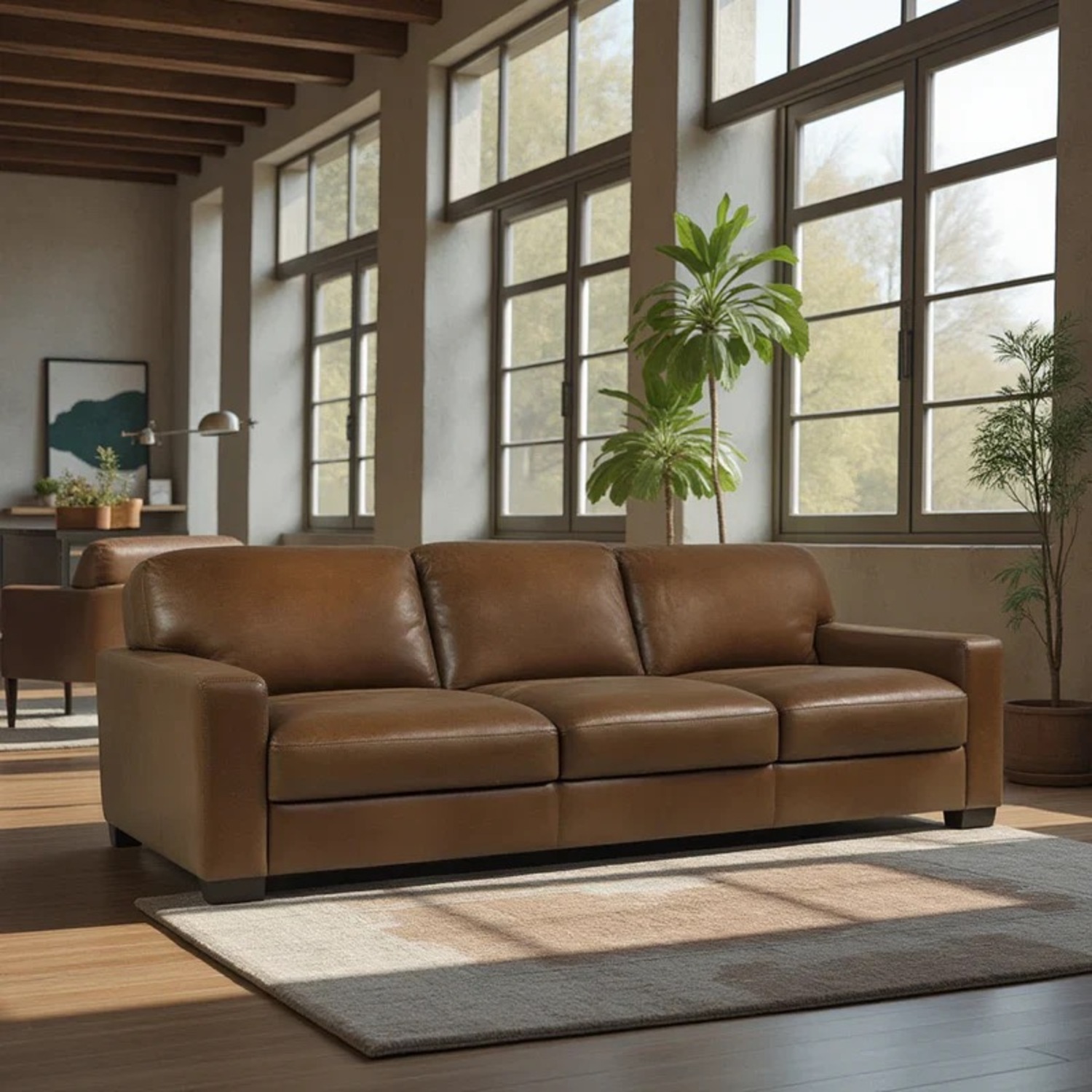 Dark Brown Italian Leather 3+ Seater Sofa - image-6