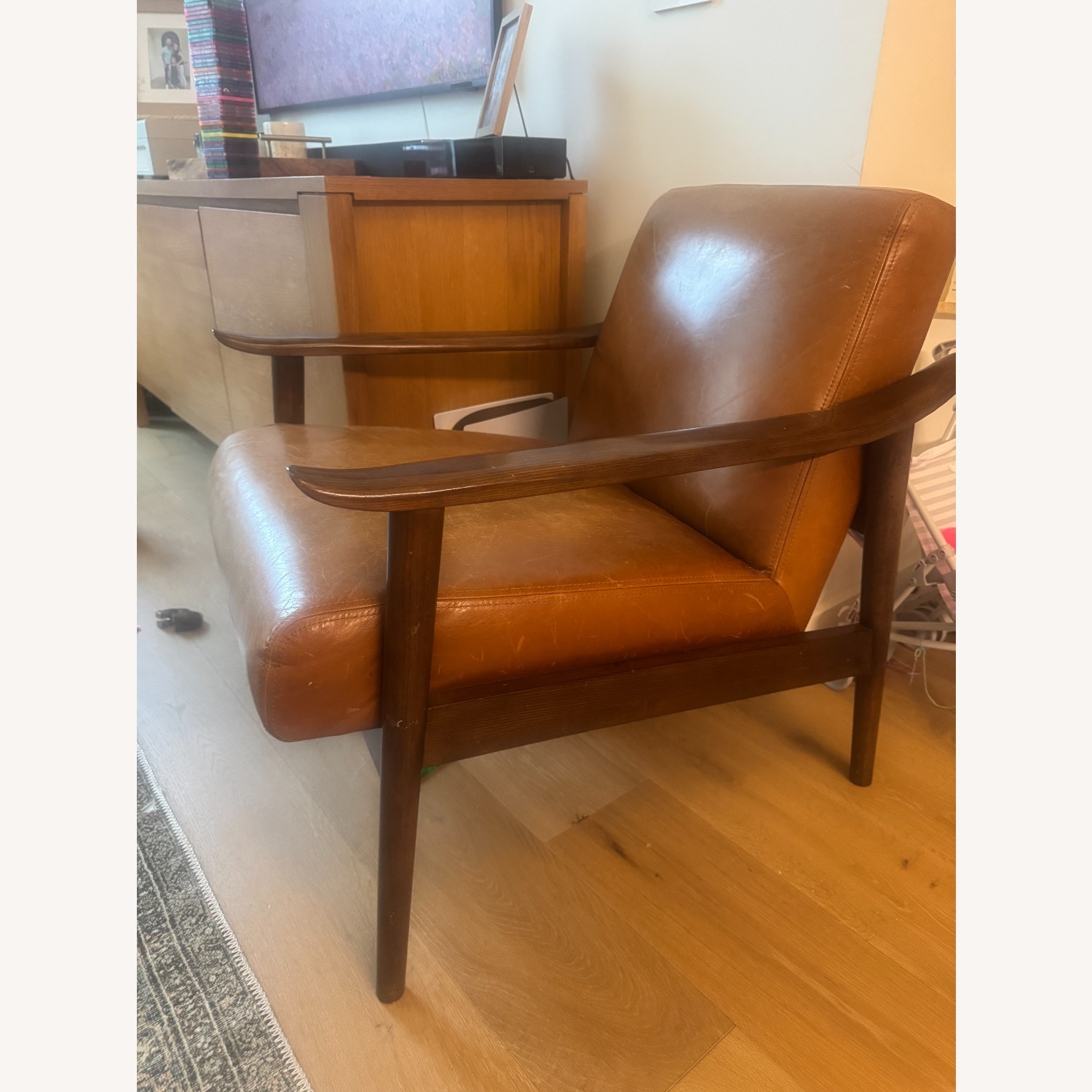 West Elm Light Brown Leather Accent Chairs - image-3