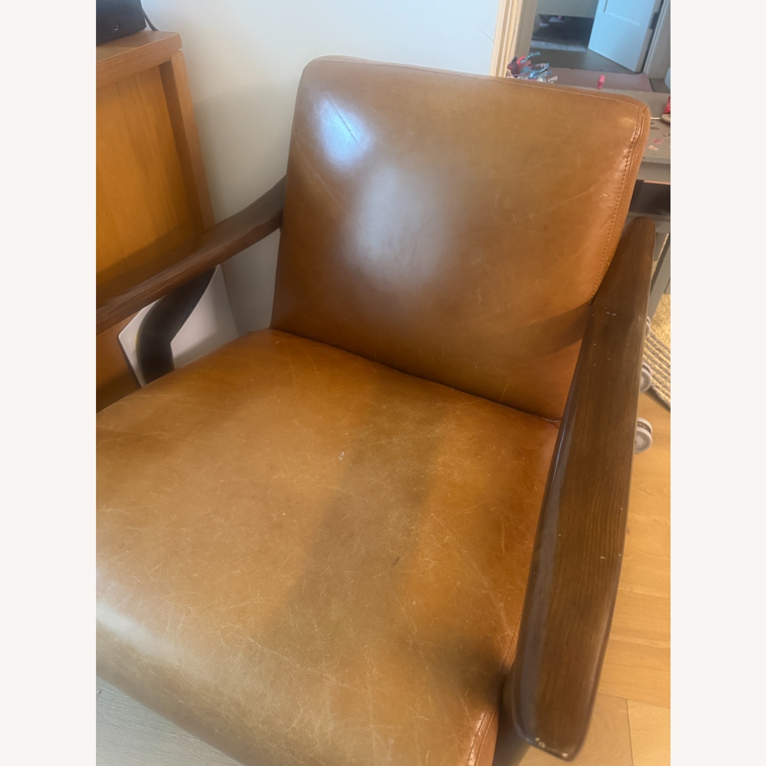 West Elm Light Brown Leather Accent Chairs - image-2