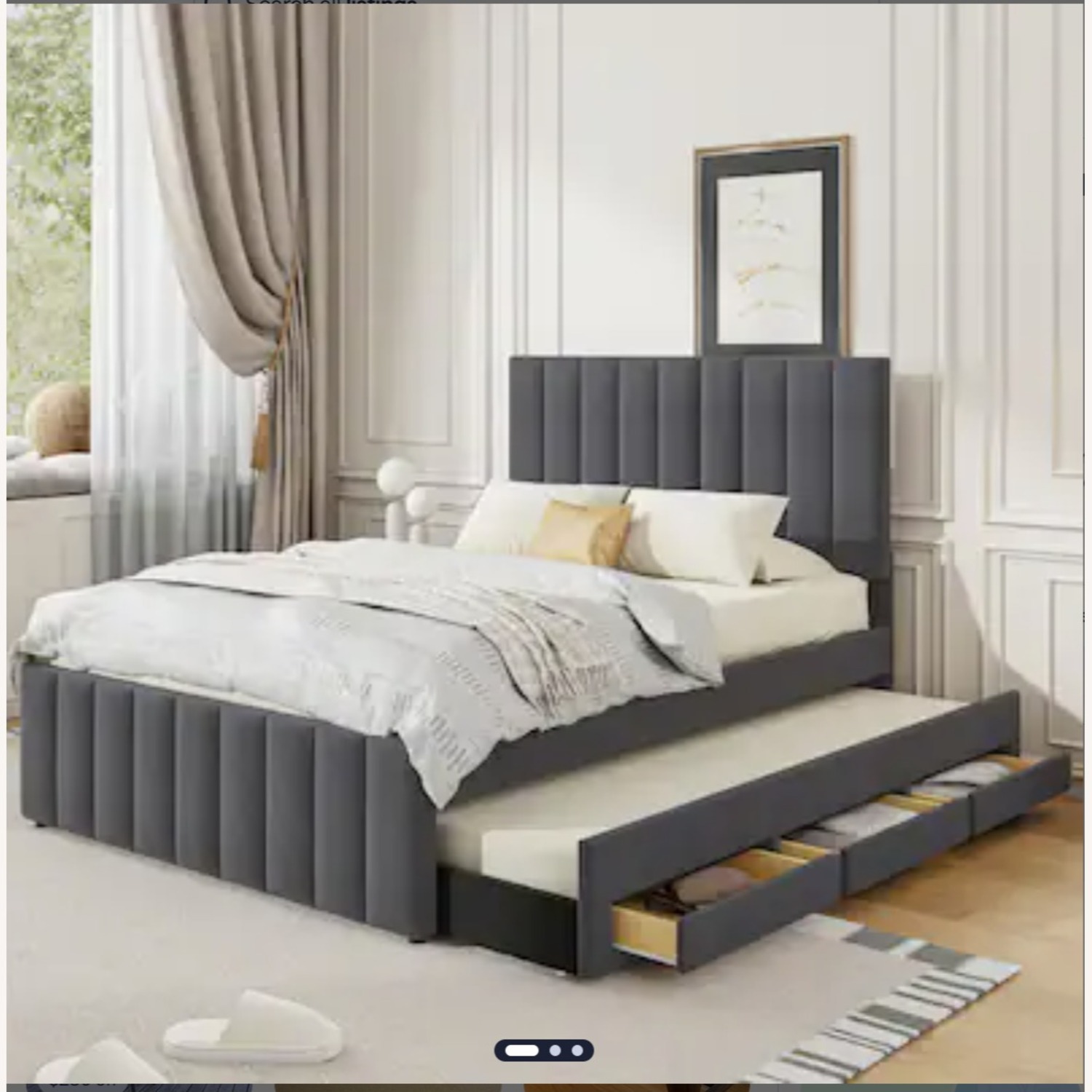 Light Gray Fabric Twin Bed - image-1