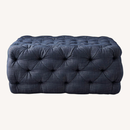 Used Arhaus Elsa Square Tufted Ottoman – Denim Linen for sale on AptDeco